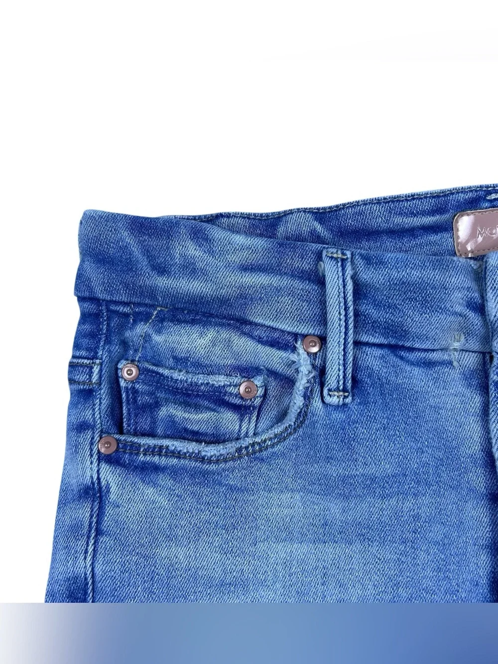 Mother High Waisted Looker Ankle Fray Jeans 27 Au Renoir Blue Skinny Stretch